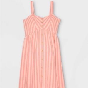 Striped Sleeveless Linen Baby Doll Maternity Dress